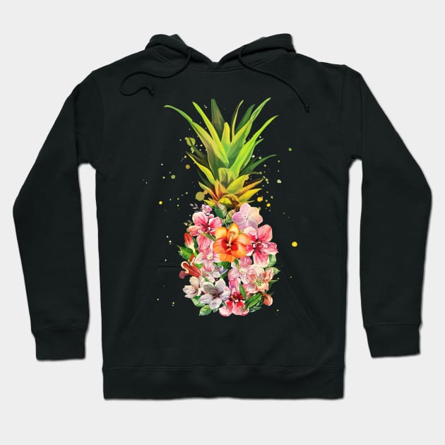 Pineapple Flowers Aloha Hawaii Vintage Hawaiian Hoodie by ANGELA2-BRYANT